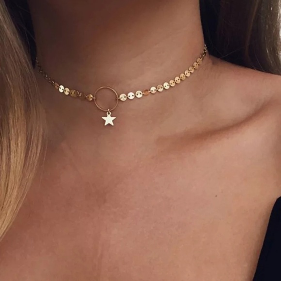Jewelry - Gold Coin Star Choker Necklace Gold Tone A2